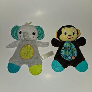 Bright Starts Monkey Elephant Teether Lot Plush Baby Toy Stuffed Animal Lovey